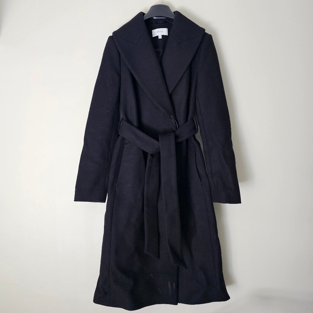 Reiss Cody Long Length Larger Lapel Wool Coat - 2016 - Black - Sz UK6/US2